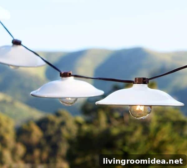 Gather Outdoor String Lights: Stylish Patio & Garden Lighting Ideas 10 White industrial string lights - Pottery Barn