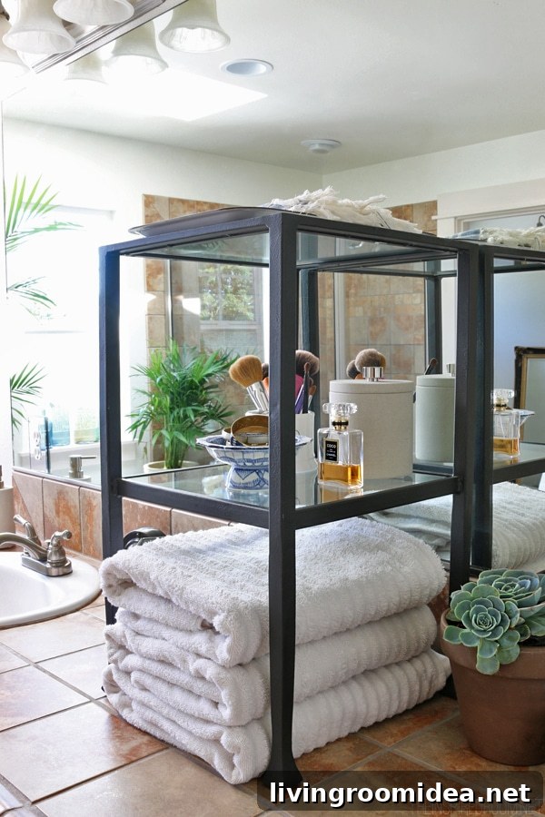 Glass Shelf Between Double Sinks - The Inspired Room Simple Bathroom Refresh