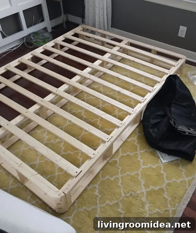 Wooden boxspring parts assembled