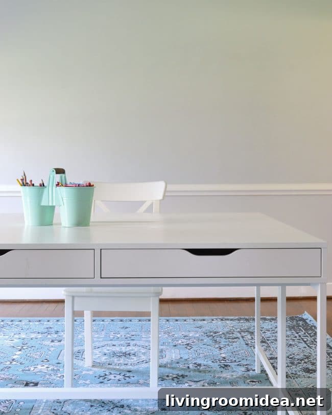 wall in homework room cleared for staging and nothing on table