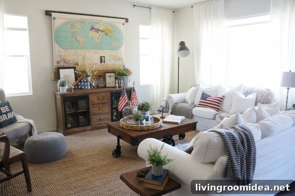 Room with TV behind pulldown map!