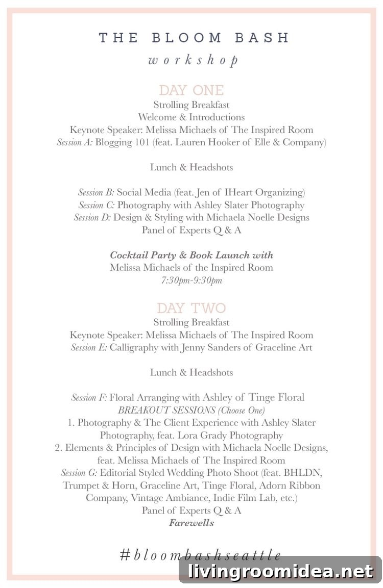 Bloom Bash Seattle Workshop Schedule