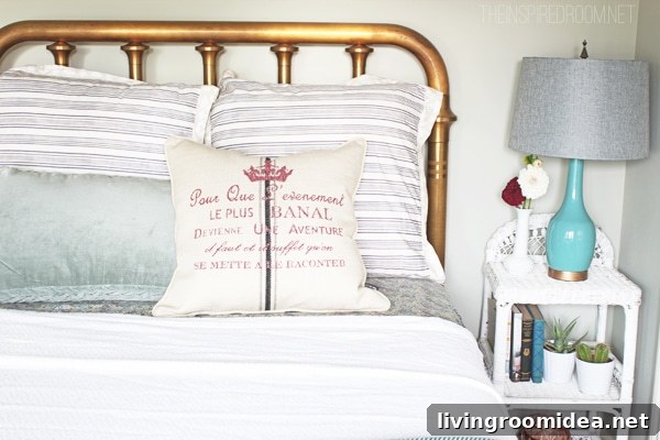 Guest Room Mattress Guide: Townhouse Update and Buying Tips 8 Brass headboard