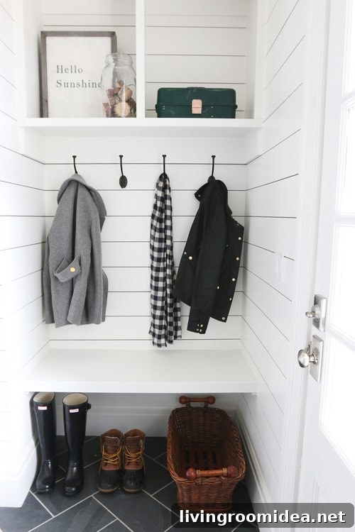 White and Gray Mudroom by Studio McGee
