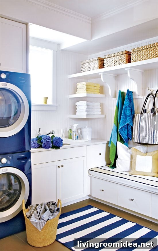 Pretty Laundry Room - Blue Washer and Dryer