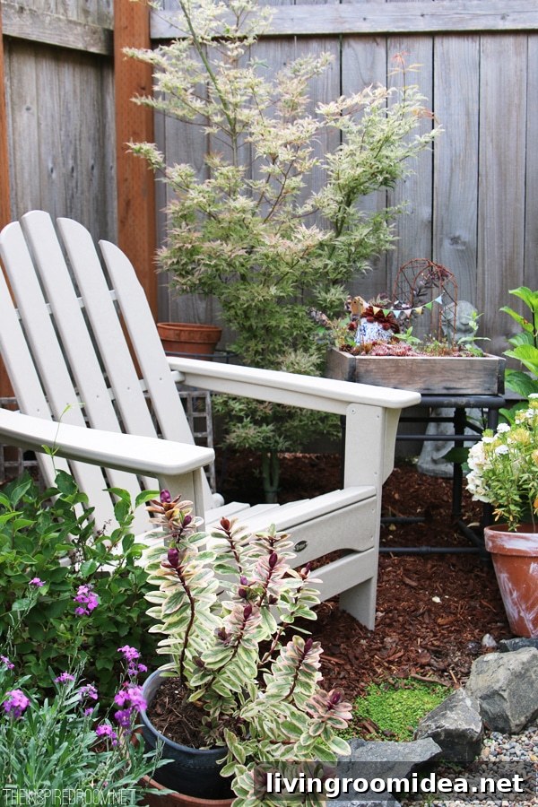 Backyard Tour: Pea-Gravel Patio, Flagstone Paths & Secret Garden 12 The Inspired Room Backyard Corner - Adirondack