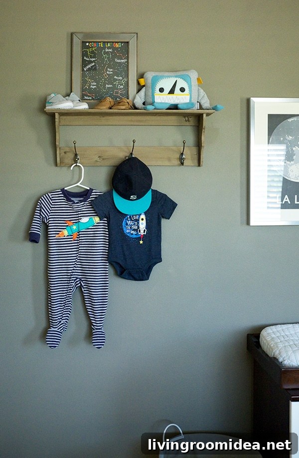 Boy and His Room: Nursery Tour and Decorating Guide 6 robot space nursery shelf