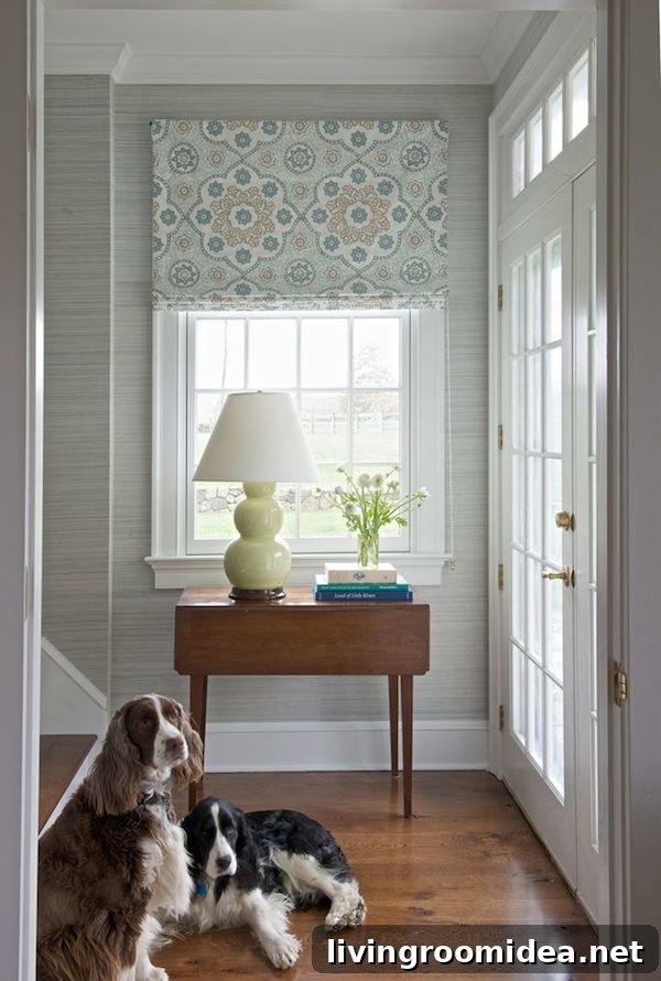 Grasscloth Wallpaper Ideas Inspired by Natural Textures 3 Blue Gray Grasscloth Entryway