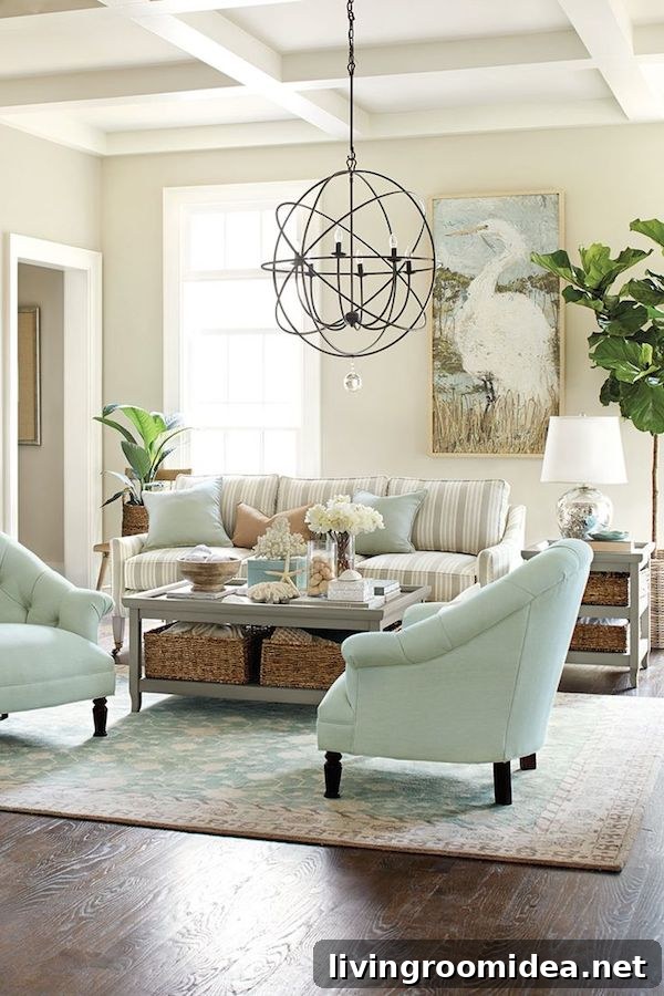 Pretty Living Room Decorating - Subtle Striped Sofa - Ballard Designs