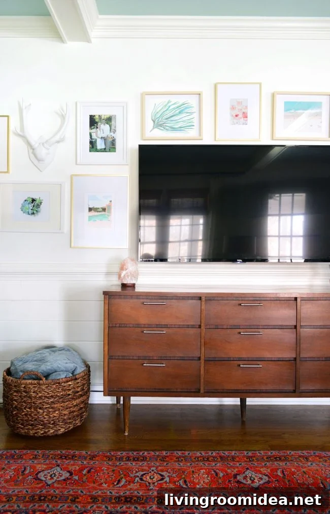 Large woven storage baskets in a living room