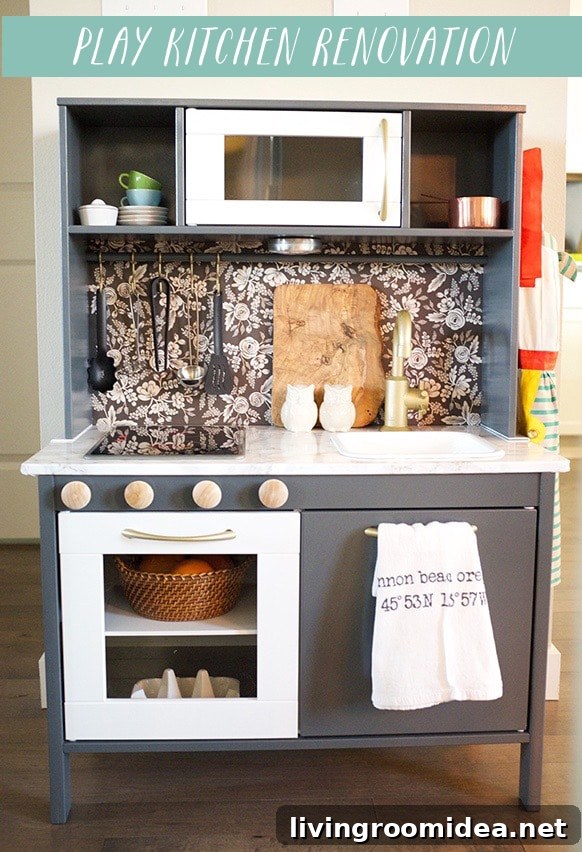 Play Kitchen Remodel Ideas: Creative Upgrades for Kids' Kitchens 8 Play Kitchen Renovation - DIY Ikea Duktig Hack - by Cassie at The Inspired Room