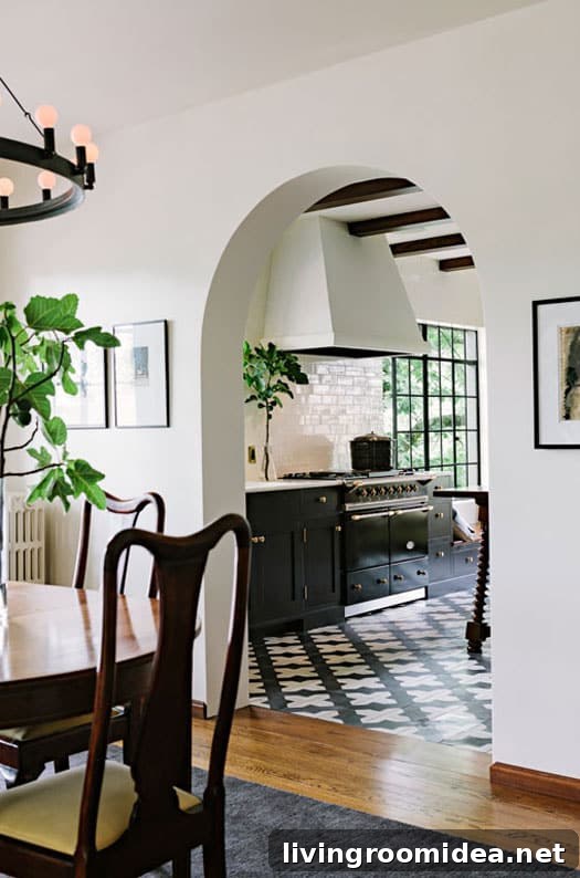 Patterned Tile Floors in the Kitchen - Black White and Gold