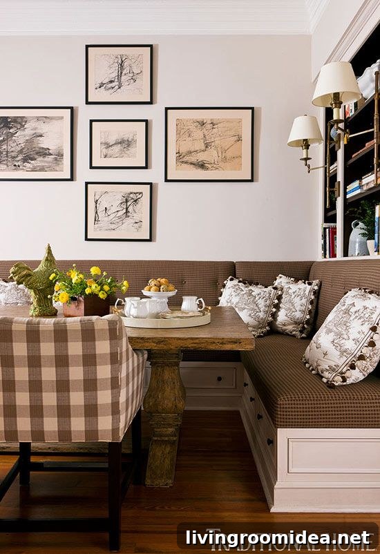 Corner Banquette Dining Seat - Plaid Fabric