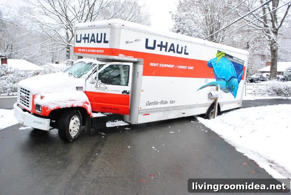 Moving truck in ditch