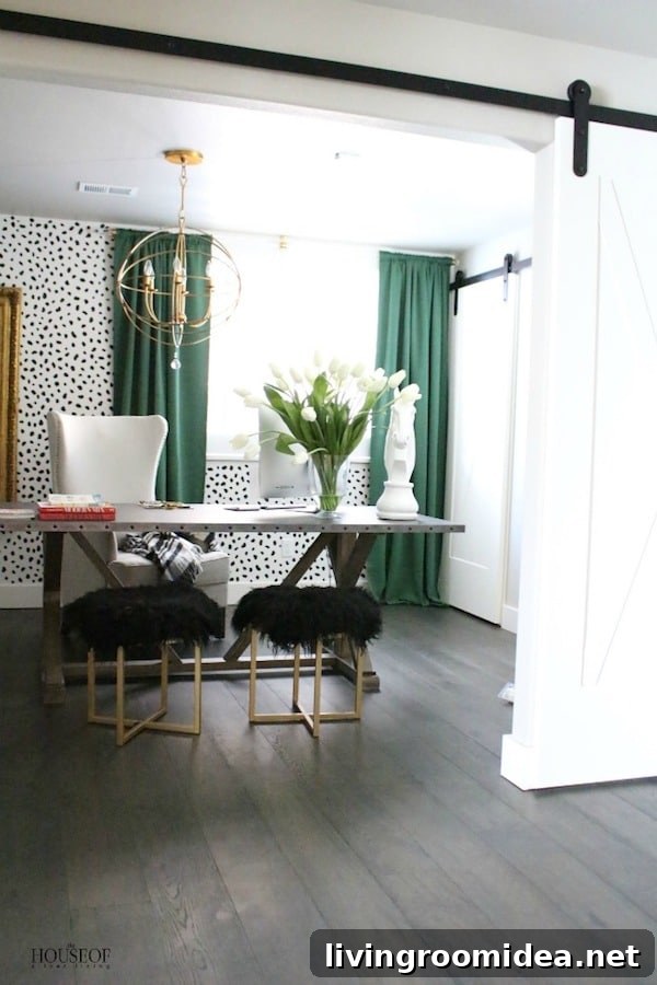 Dining Room with White Barn Doors - The House of Silver Lining