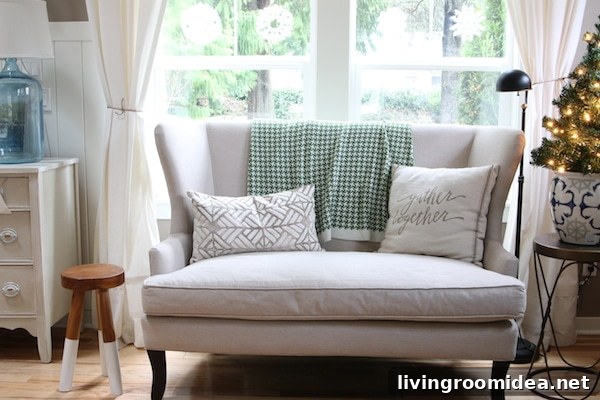The Inspired Room Christmas Decorating - Linen Settee
