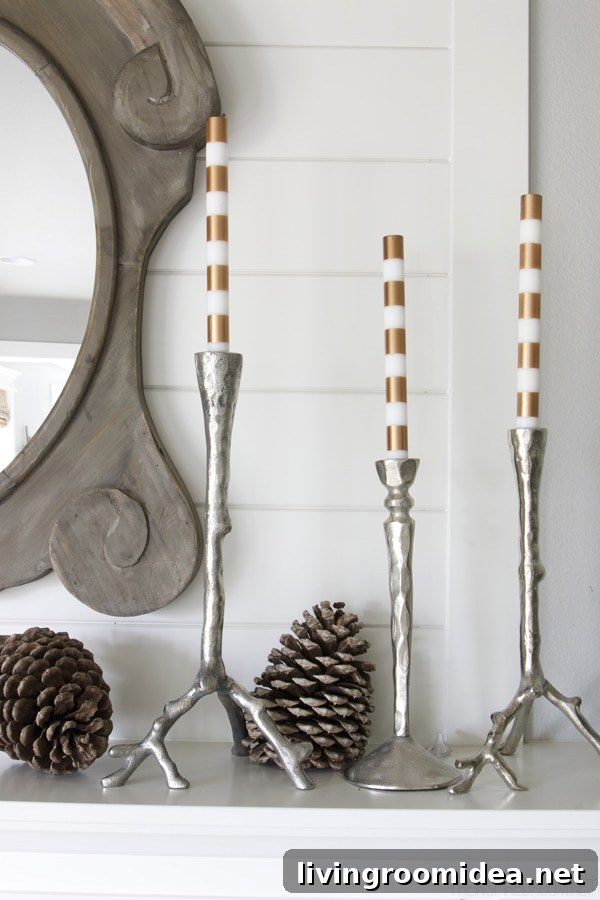 Copper Striped Candlesticks - The Inspired Room Christmas House Tour