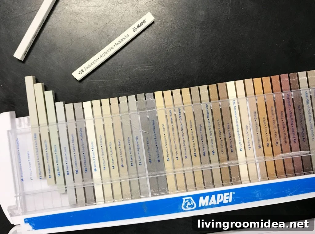 mapei grout color sample sticks at store