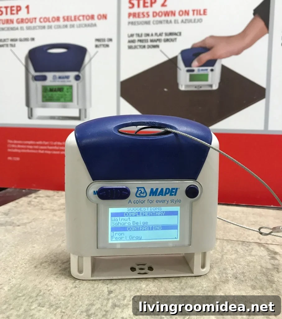 Mapei color selector tool scanning sample tile with grout selection suggestions