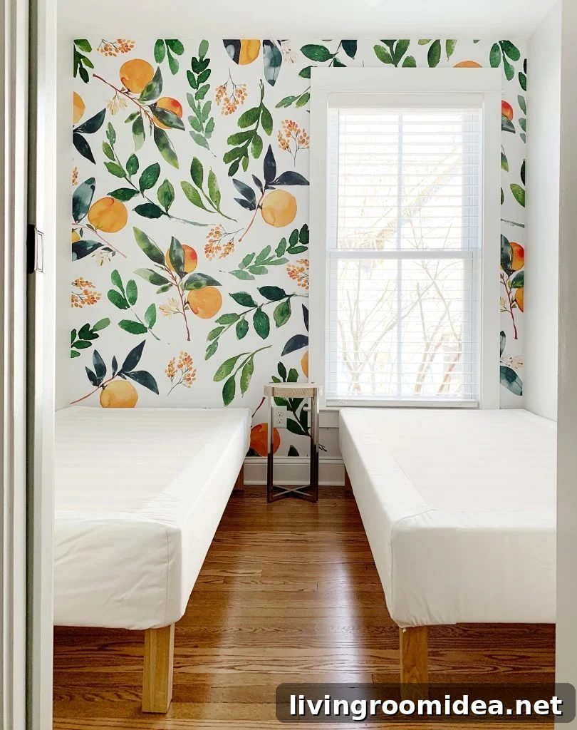 Removable Wallpaper Mural With Oranges In Room With Two Twin Beds