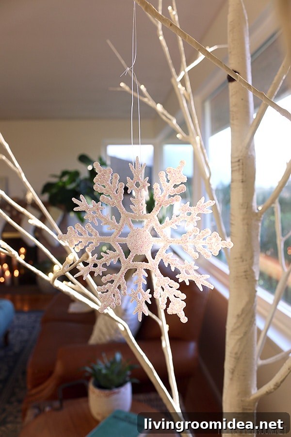 Cozy Christmas Living Room Decor: New Rug & Holiday Update 16 The Inspired Room - Winter Wonderland Birch Tree at Christmas