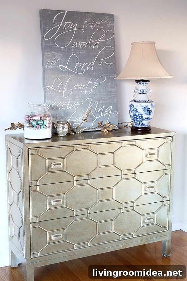 Cozy Christmas Living Room Decor: New Rug & Holiday Update 18 The Inspired Room - Gold Cabinet and Joy to the World Canvas