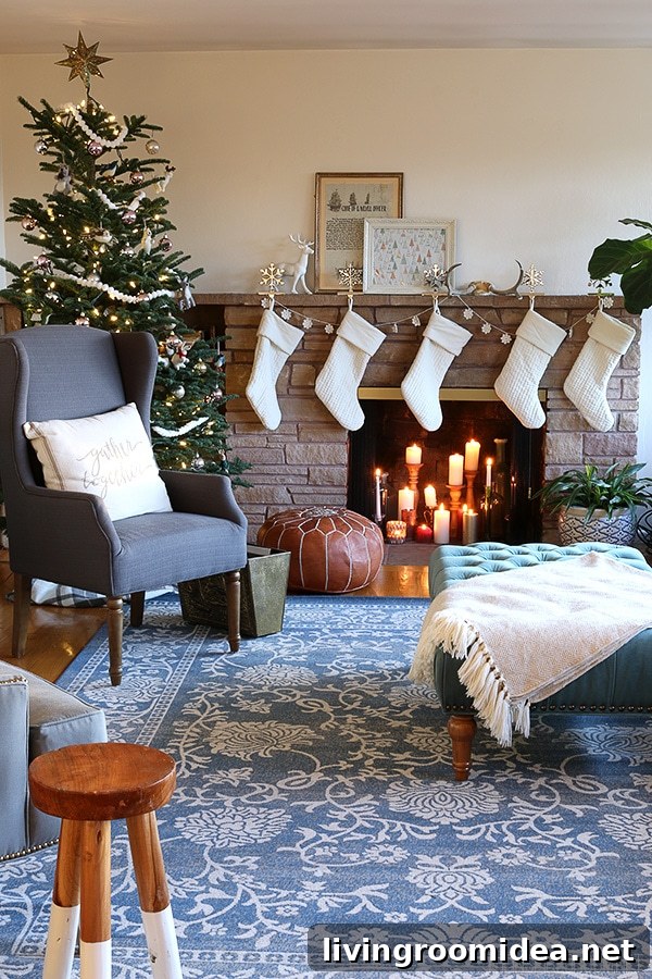 Cozy Christmas Living Room Decor: New Rug & Holiday Update 20 The Inspired Room Fireplace at Christmas