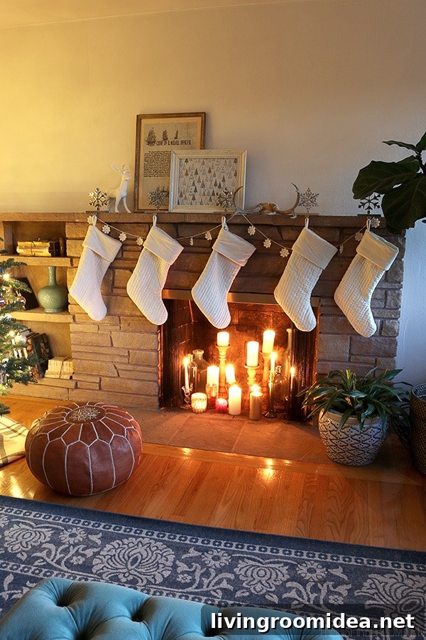 Christmas Living Room Makeover: New Rug and Holiday Decor Update 25 The Inspired Room - Simple Christmas Fireplace