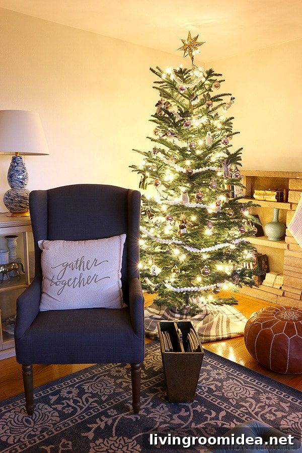 Christmas Living Room Makeover: New Rug and Holiday Decor Update 26 The Inspired Room - Lit Up Christmas Tree