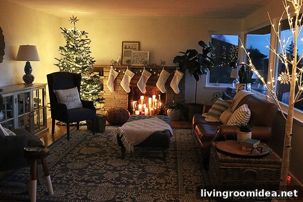 Christmas Living Room Makeover: New Rug and Holiday Decor Update 27 The Inspired Room - Christmas at Night