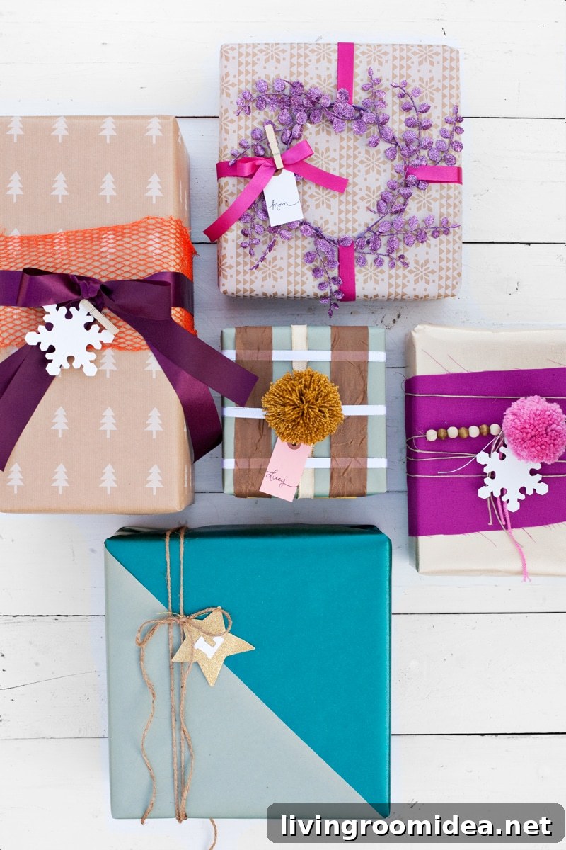 Creative Gift Wrapping Ideas, Tips and Clever Tricks 6 Use Scraps for Creative Gift Wrapping - Colorful Gifts - A Beautiful Mess