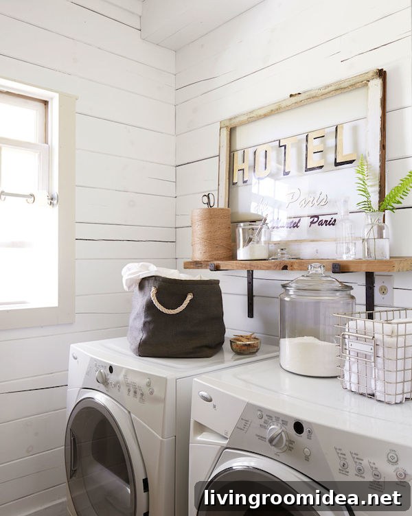 5 Organizing Projects to Kickstart Your New Year Routine 2 Organized Laundry Room - Shelf Above Washer and Dryer