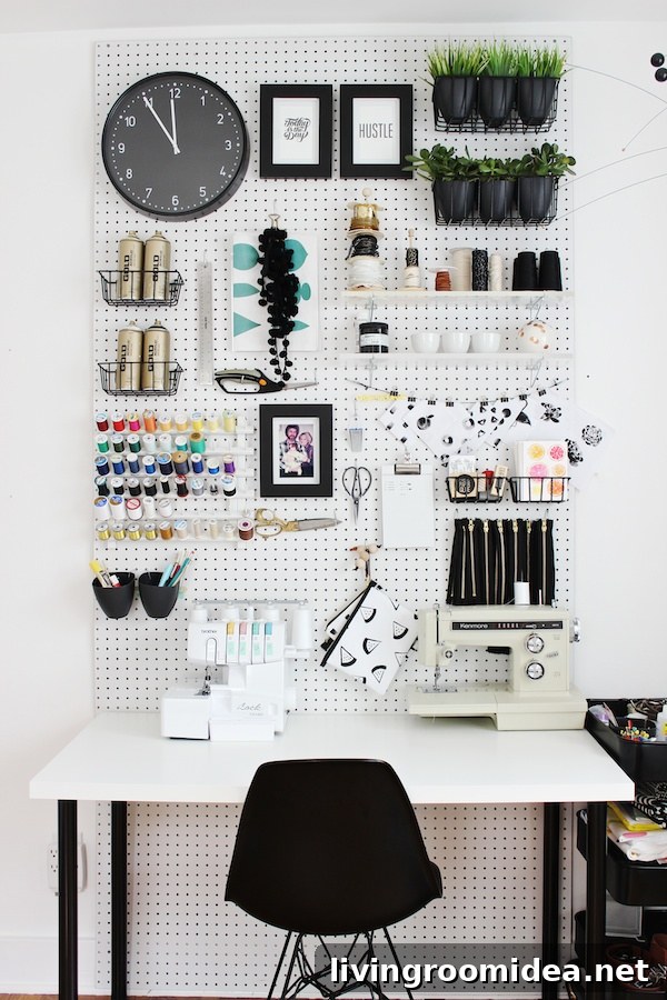 5 Organizing Projects to Kickstart Your New Year Routine 6 Pegboard Workstation - Sewing and Craft Supplies - Fabric Paper Glue blog