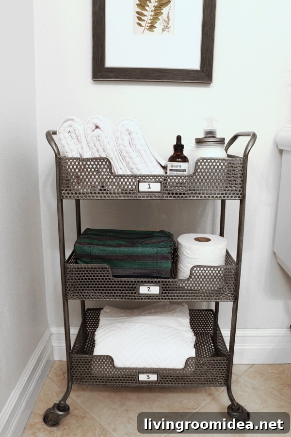 3 Fresh Ways to Refresh Your Home for the New Year 4 Tiered Bathroom Storage Cart - The Inspired Room