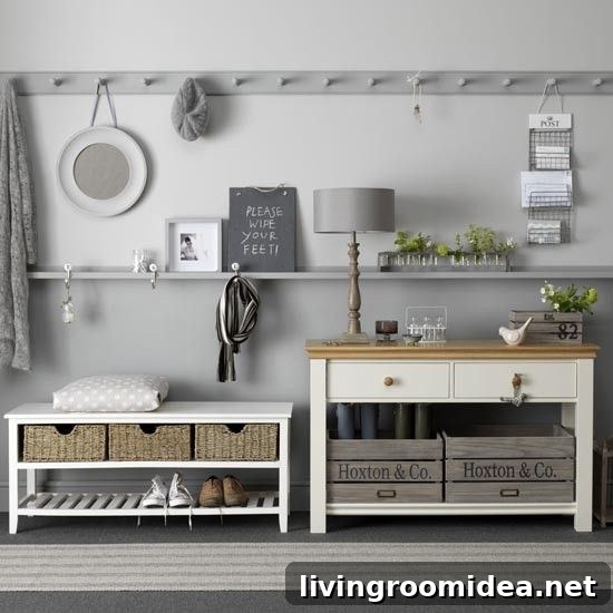 Gray and White Functional Entryway - House to Home