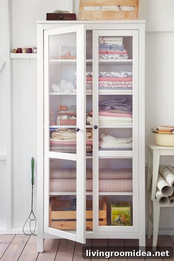 10 Functional Living Spaces for Smart Home Organization 9 Linen Closet Storage - Freestanding Cabinet - Hemnes Glass Door Cabinet from Ikea