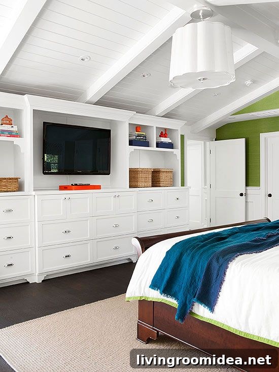 White Paneled Vaulted Ceilings - Bedroom