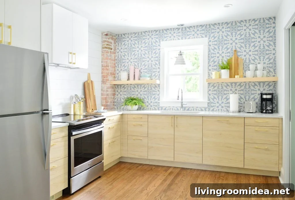 Wood Askersund Ikea Cabinets With Blue Tile Backsplash