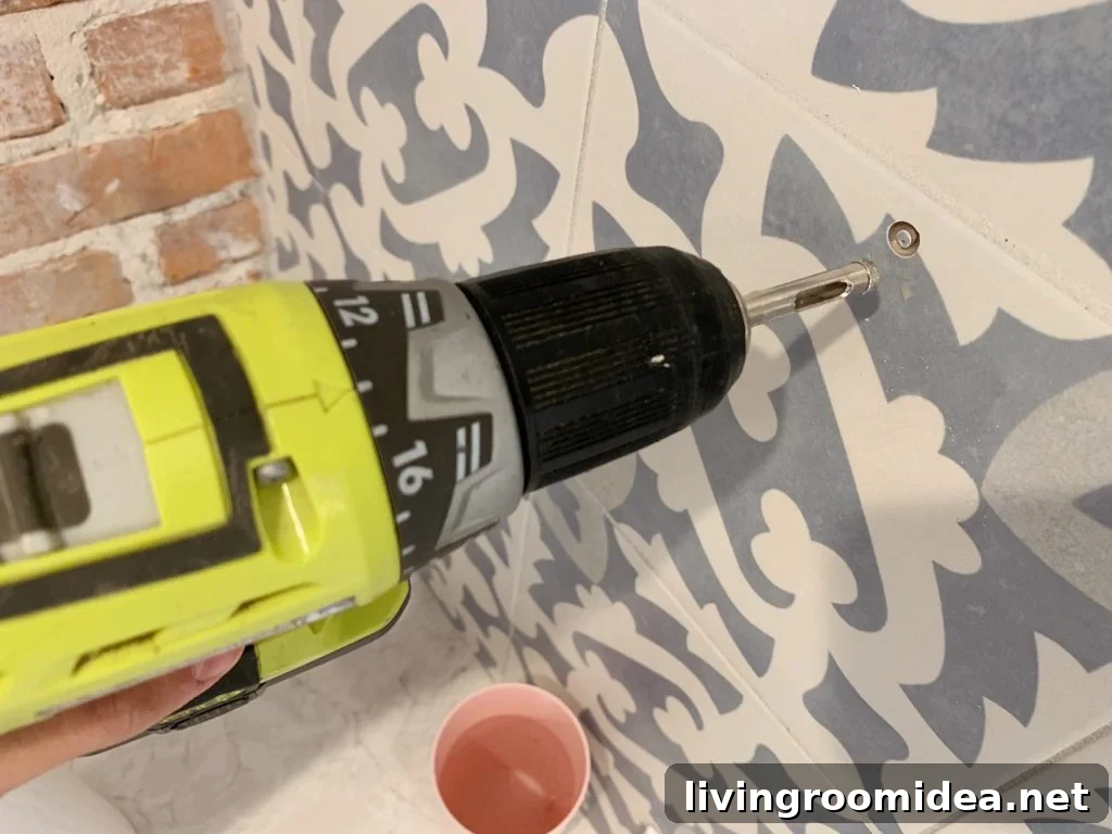 Diamond Drill Bit Making Small Hole In Tile Backsplash