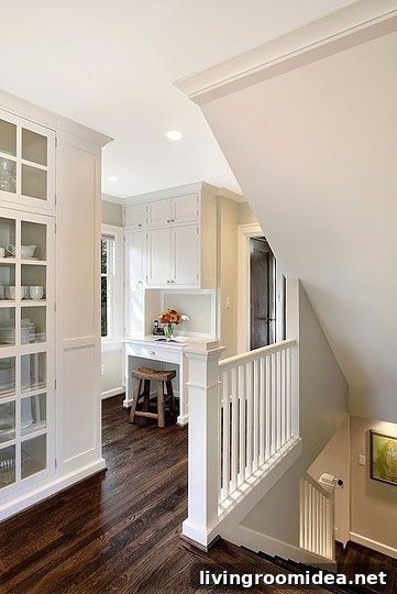 Home Remodel Floor Plan: Part 2 — Layout Ideas & Updates 6 Hall with built ins and open basement staircase - logan's hammer