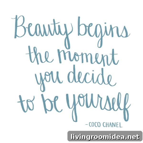 Beauty Begins the Moment You Decide To Be Yourself - Coco Chanel - Hand Drawn Quote by The Inspired Room