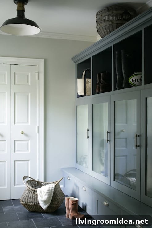 Gray Black and White Mudroom - Heather Garrett Interior Design