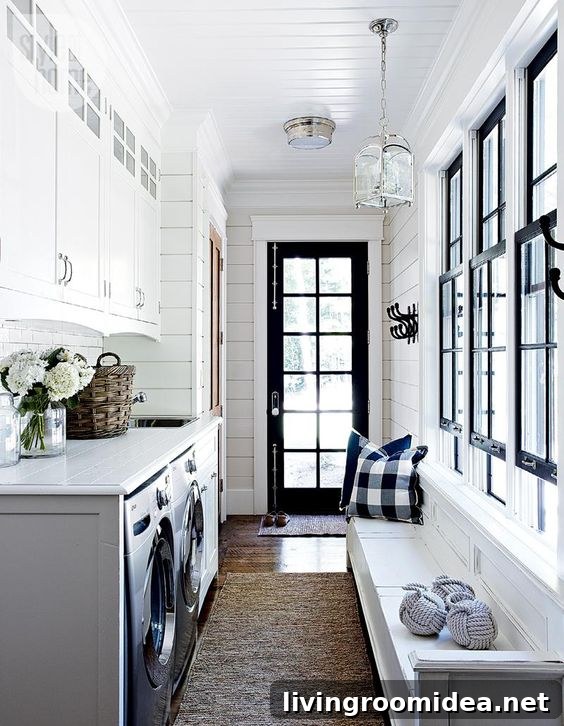 Black and White Laundry Room Mudroom Combination