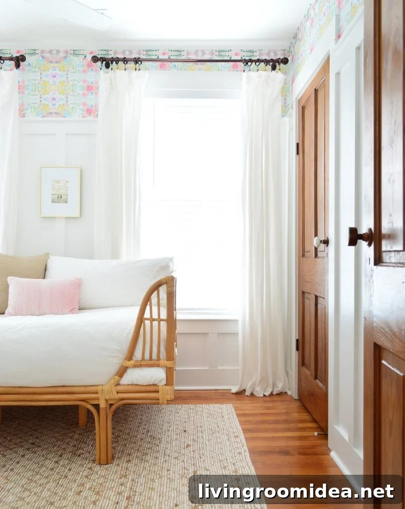 Board and Batten Tutorial: Step-by-Step Wall Installation Guide 18 Bedroom With Wood Doors And Peel And Stick Wallpaper With Rattan Daybed