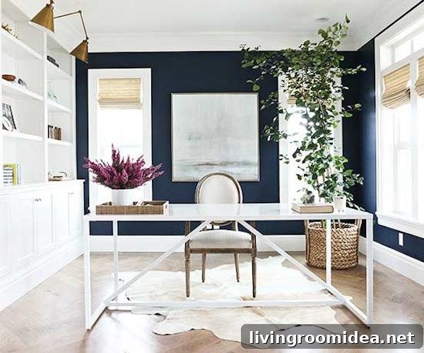 Greenery and Plant Decor Ideas for Stylish Indoor Spaces 5 Navy Office with Plant - Desk in Center