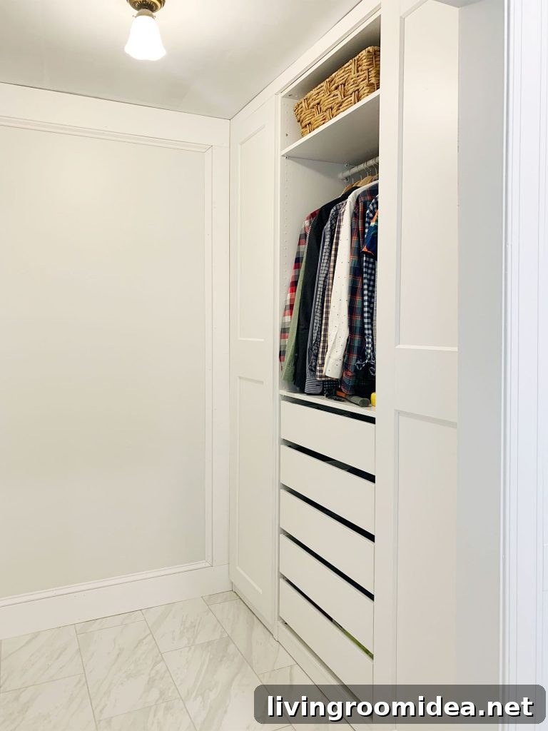 IKEA PAX Closet Makeover: Budget Breakdown + Video Tour 14 Ikea Pax Closet Built-In Before Caulking And Painting