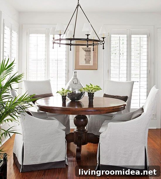 Slipcovered Parsons Dining Chairs at Round Table