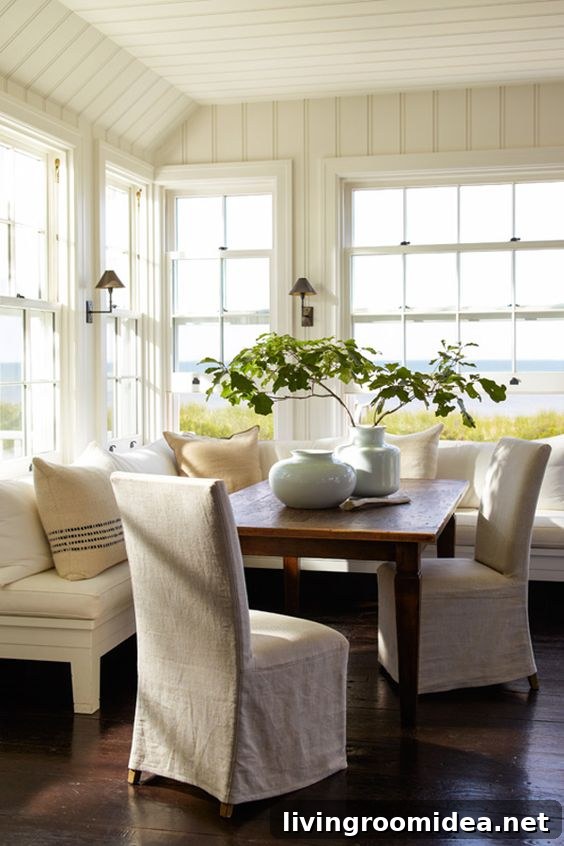Banquette Dining - Linen Slipcovered Parsons Chairs