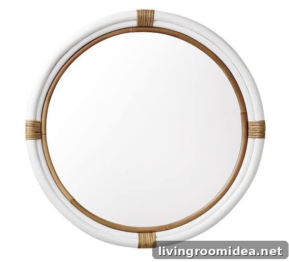 Choosing the Right Mirror Shape for Your Living Room 4 Montara Mirror - White and Rattan - Serena and Lily