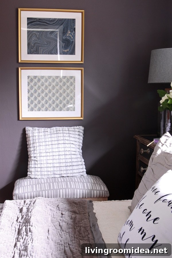 Black Frosted Plum Wall Color - Dark and Cozy Bedroom from The Inspired Room